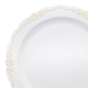 White with Gold Vintage Rim Round Disposable Plastic Dinner Plates (10") | Smarty Had A Party