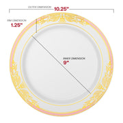 White with Pink and Gold Harmony Rim Plastic Dinner Plates (10.25") Dimension | The Kaya Collection