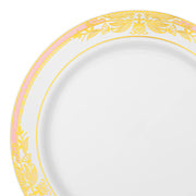 White with Pink and Gold Harmony Rim Plastic Dinner Plates (10.25") | The Kaya Collection