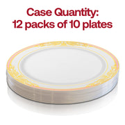White with Pink and Gold Harmony Rim Plastic Dinner Plates (10.25") Quantity | The Kaya Collection