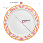 White with Red and Gold Chord Rim Plastic Appetizer/Salad Plates (7.5") Dimension | Smarty Had A Party