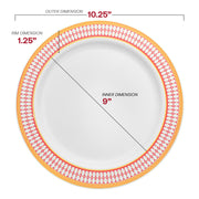 White with Red and Gold Chord Rim Plastic Dinner Plates (10.25") Dimension | Smarty Had A Party