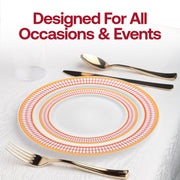 White with Red and Gold Chord Rim Plastic Dinner Plates | Smarty Had A Party