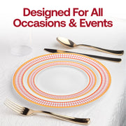White with Red and Gold Chord Rim Plastic Dinnerware Value Set | Smarty Had A Party