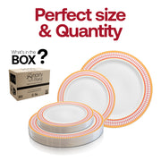 White with Red and Gold Chord Rim Plastic Dinnerware Value Set Quantity | Smarty Had A Party
