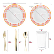 White with Red and Gold Chord Rim Plastic Wedding Value Set Dimension | Smarty Had A Party