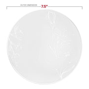 White with Silver Antique Floral Round Disposable Plastic Appetizer/Salad Plates (7.5") Dimension | Smarty Had A Party