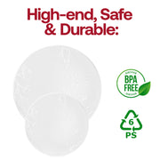White with Silver Antique Floral Round Disposable Plastic Appetizer/Salad Plates (7.5") BPA | Smarty Had A Party