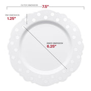 White with Silver Dots Round Blossom Disposable Plastic Salad Plates (7.5") Dimension | Smarty Had A Party