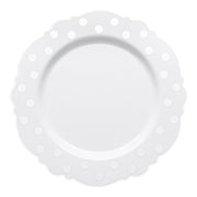 White with Silver Dots Round Blossom Disposable Plastic Dinner Plates (10.25") Secondary | Smarty Had A Party