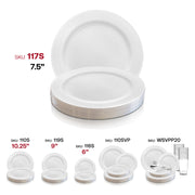 White with Silver Edge Rim Plastic Appetizer/Salad Plates (7.5") SKU | Smarty Had A Party