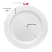 White with Silver Edge Rim Plastic Dinner Plates (10.25") Dimension | Smarty Had A Party