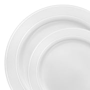 White with Silver Edge Rim Plastic Dinnerware Value Set | Smarty Had A Party