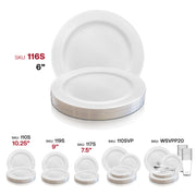 White with Silver Edge Rim Plastic Pastry Plates (6") SKU | Smarty Had A Party