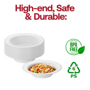 White with Silver Edge Rim Disposable Plastic Soup Bowls (12 oz.) BPA | The Kaya Collection