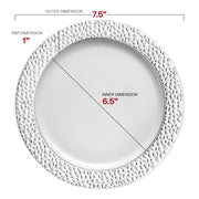White with Silver Hammered Rim Round Plastic Appetizer/Salad Plates (7.5") Dimension | Smarty Had A Party