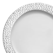 White with Silver Hammered Rim Round Plastic Appetizer/Salad Plates (7.5") | Smarty Had A Party