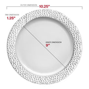 White with Silver Hammered Rim Round Plastic Dinner Plates (10.25") Dimension | Smarty Had A Party