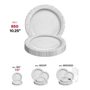 White with Silver Hammered Rim Round Plastic Dinner Plates (10.25") SKU | Smarty Had A Party
