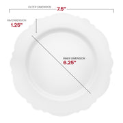 White with Silver Rim Round Blossom Disposable Plastic Appetizer/Salad Plates (7.5") Dimension | Smarty Had A Party