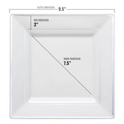 White with Silver Square Edge Rim Plastic Dinner Plates (9.5") Dimension | Smarty Had A Party