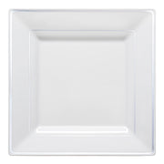 White with Silver Square Edge Rim Plastic Dinner Plates (9.5") Secondary | Smarty Had A Party