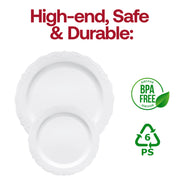White with Silver Vintage Rim Round Disposable Plastic Appetizer/Salad Plates (7.5") BPA | Smarty Had A Party