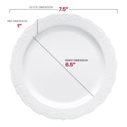 White with Silver Vintage Rim Round Disposable Plastic Appetizer/Salad Plates (7.5") Dimension | Smarty Had A Party