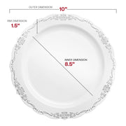 White with Silver Vintage Rim Round Disposable Plastic Dinner Plates Dimension | Smarty Had A Party