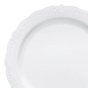 White with Silver Vintage Rim Round Disposable Plastic Dinner Plates (10") | Smarty Had A Party