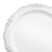 White with Silver Vintage Rim Round Disposable Plastic Dinner Plates Main | Smarty Had A Party