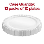 White with Silver Vintage Rim Round Disposable Plastic Dinner Plates Quantity | Smarty Had A Party