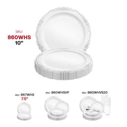 White with Silver Vintage Rim Round Disposable Plastic Dinner Plates SKU | Smarty Had A Party