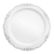 White with Silver Vintage Rim Round Disposable Plastic Dinner Plates Secondary | Smarty Had A Party