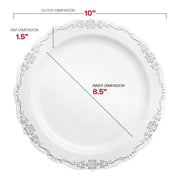 White with Silver Vintage Rim Round Disposable Plastic Dinnerware Value Set Dimension | Smarty Had A Party
