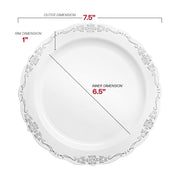 White with Silver Vintage Rim Round Disposable Plastic Dinnerware Value Set Dimension | Smarty Had A Party