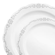White with Silver Vintage Rim Round Disposable Plastic Dinnerware Value Set Main | Smarty Had A Party