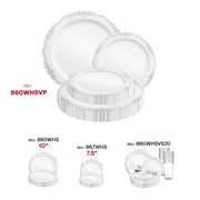 White with Silver Vintage Rim Round Disposable Plastic Dinnerware Value Set SKU | Smarty Had A Party
