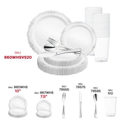 White with Silver Vintage Rim Round Disposable Plastic Wedding Value Set SKU  | Smarty Had A Party