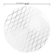 White with Silver Waves Design Round Disposable Plastic Dinner Plates | Smarty Had A Party