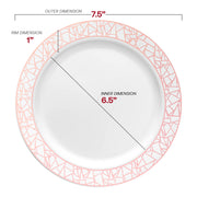 White with Silver and Rose Gold Mosaic Rim Round Plastic Appetizer/Salad Plates (7.5") Dimension | Smarty Had A Party