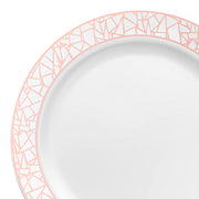 White with Silver and Rose Gold Mosaic Rim Round Plastic Appetizer/Salad Plates (7.5") | Smarty Had A Party