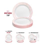 White with Silver and Rose Gold Mosaic Rim Round Plastic Appetizer/Salad Plates (7.5") SKU | Smarty Had A Party