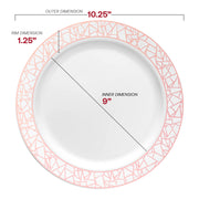White with Silver and Rose Gold Mosaic Rim Round Plastic Dinner Plates (10.25") Dimension | Smarty Had A Party
