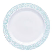 White with Turquoise Blue and Silver Mosaic Rim Round Plastic Appetizer/Salad Plates (7.5") Secondary | Smarty Had A Party