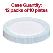 White with Turquoise Blue and Silver Mosaic Rim Round Plastic Dinner Plates (10.25") Quantity | Smarty Had A Party