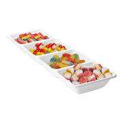 White 4-compartment tray made from BPA-free, recyclable plastic, safe and eco-friendly for event use
