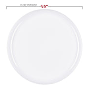 White 8.5-inch disposable plastic plates featuring a flat round shape