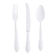 White Baroque plastic cutlery set, durable yet lightweight, designed for easy cleanup, case of 480
