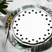 White Dinner Plates with Black Dots served entrees at a playful monochrome-themed celebration.